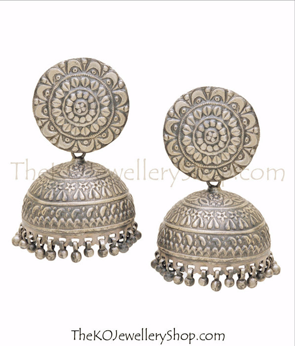 vintage looking hand crafted silver jhumka online shopping