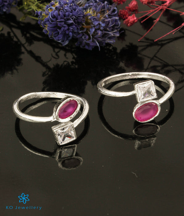 The Aura Silver Toe-Rings (Red)