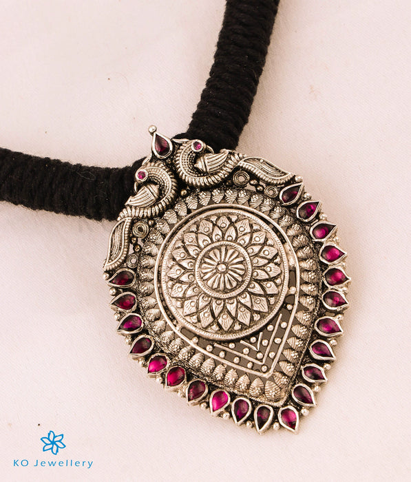 The Vyoma Silver Thread Necklace (Black)-buy Silver Temple Jewellery online  — KO Jewellery