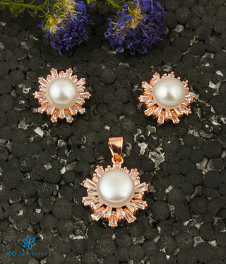 The Diana Silver Rosegold Pearl Pendant Set