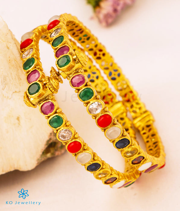 Deccani Gold Polki Navratna Bracelet – Timeless Indian Jewelry | Aurus