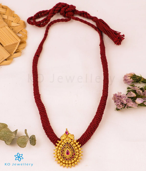 The Manya Silver Thread Necklace (Maroon)