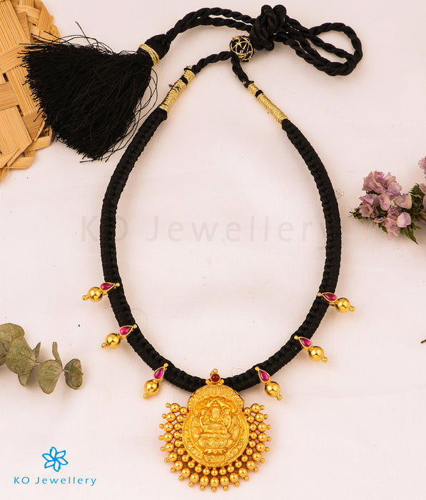 The Avahati Silver Lakshmi Ornate Thread Necklace (Black)