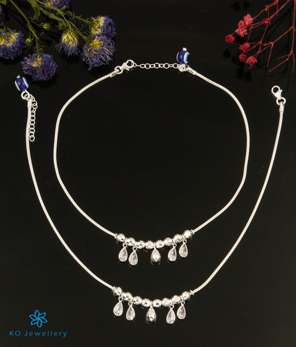 The Droplet Bright Silver Chain Anklets
