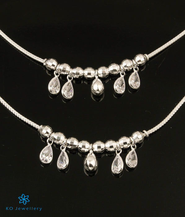 The Droplet Bright Silver Chain Anklets