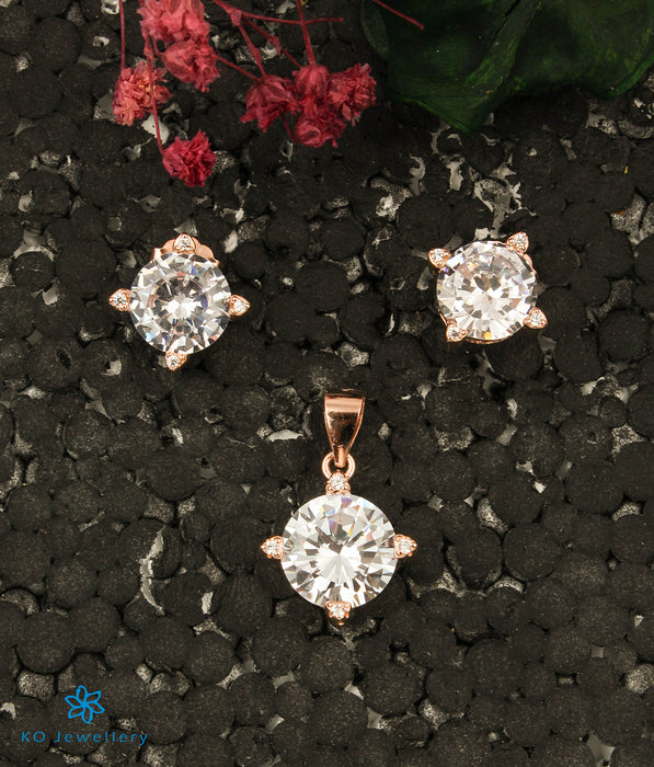 The Solitaire Silver Rosegold Pendant Set