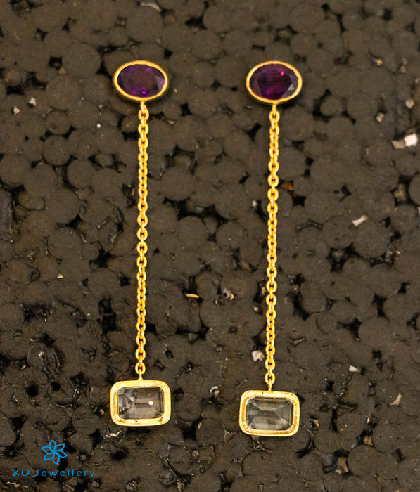 Amethyst & Blue Topaz Chain Earrings in 22 KT Gold