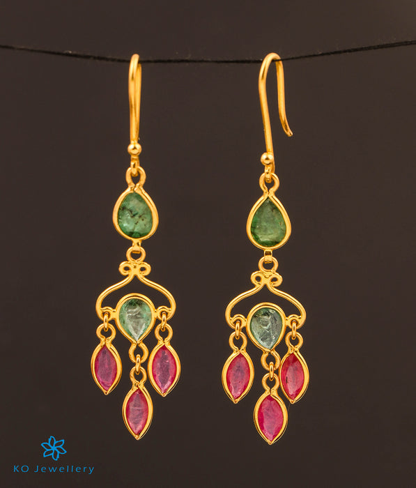 Precious Ruby & Emerald Drop Earrings in 22 KT Gold
