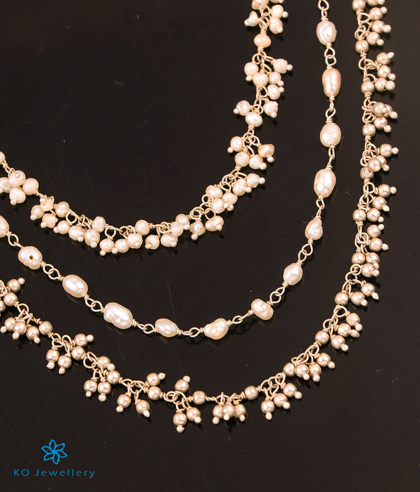 Copy of The Samudra Silver Pearl Necklace (Long Pearls/2 layers/Bright Silver)