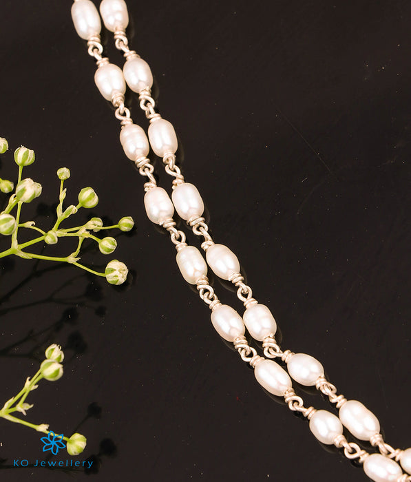 The Samudra Silver Pearl Chain (Long Pearls/2 layers/Bright Silver)