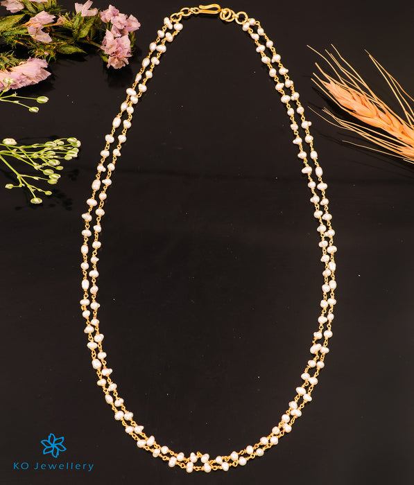 Copy of The Samudra Silver Pearl Necklace (Long Pearls/2 layers)