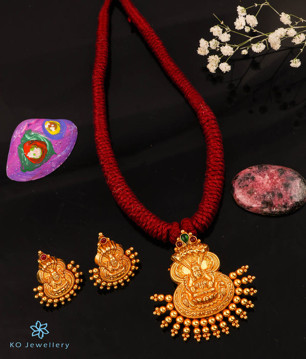 The DhanLakshmi Silver Thread Necklace (Red)