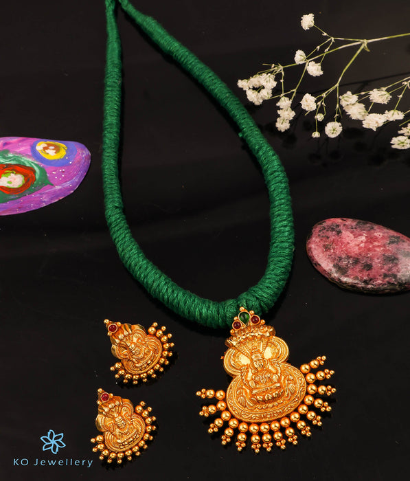 The DhanLakshmi Silver Thread Necklace (Green)