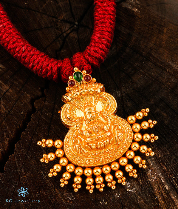 The DhanLakshmi Silver Thread Necklace (Red)
