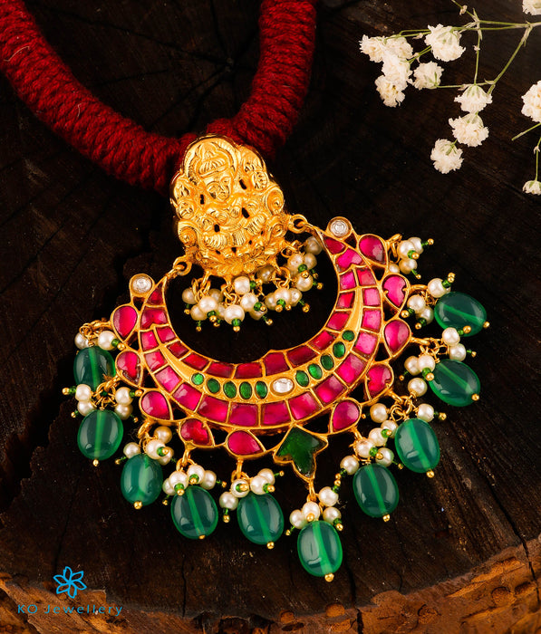The Sejal Silver Jadau Lakshmi Thread Necklace (Red)