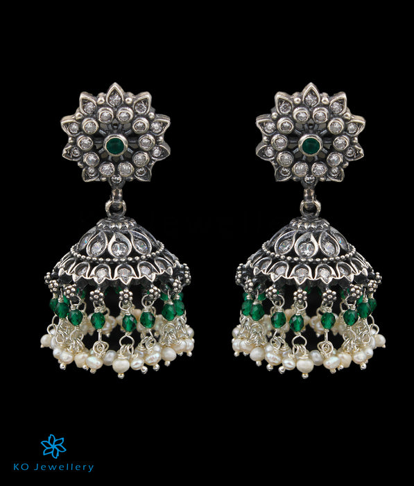 The Mithya Silver Jhumkas (Green)