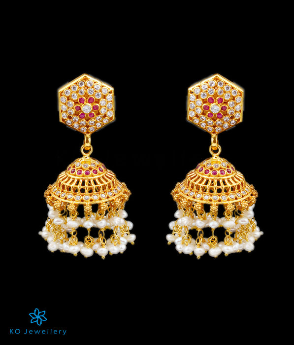One Gram Gold Dangling Pearls Jhumka Earrings #33834 | Buy One Gram Gold Earrings  Online