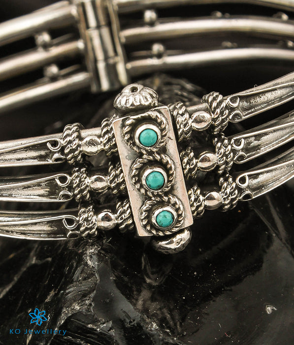 The Lasya Silver Turquoise Kada Bracelet (3 layers/Size 2.5)