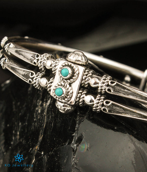 The Lasya Silver Turquoise Kada Bracelet (2 layers/Size 2.4/2.6/2.7)
