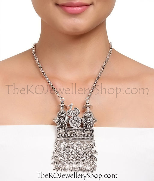 Buy online hand crafted peacock silver necklace for women