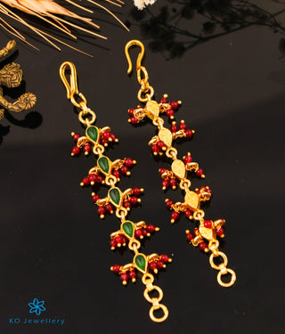 The Mithya Silver Ear chain (Green with red beads)