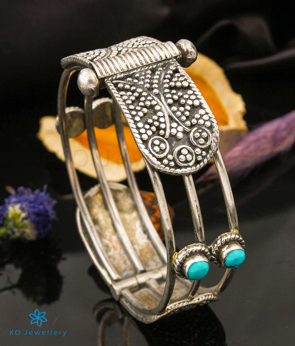The Anandita Silver Turquoise Kada Bracelet (3 layers/Size 2.4)