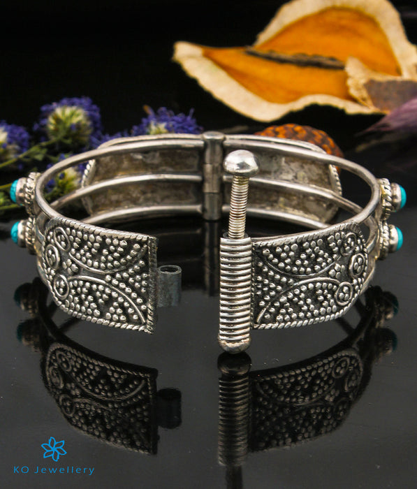 The Anandita Silver Turquoise Kada Bracelet (3 layers/Size 2.4)