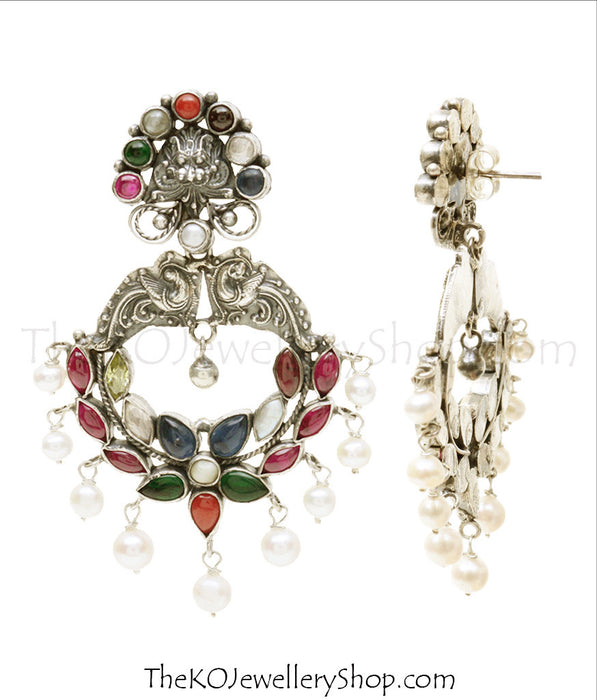 Bridal collection silver navratna earrings for women shop online