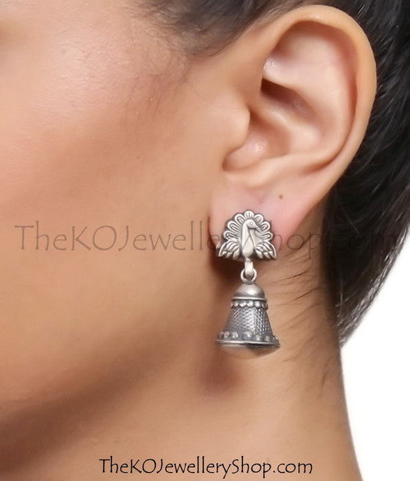 dark antique oxidised peacock sterling silver earrings for women buy online.