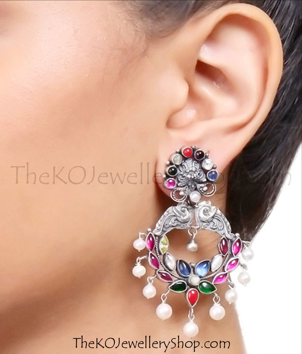 Online shopping pure silver navratna earrings for women