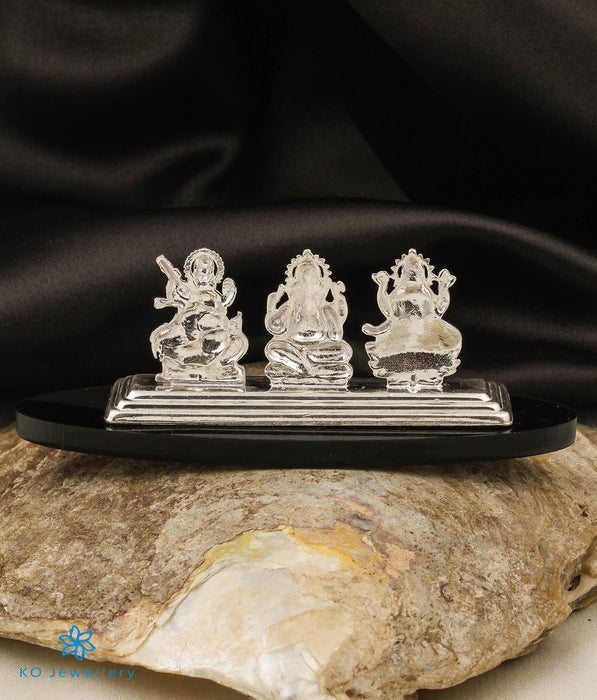 The Lord Ganesha, Lakshmi & Saraswati Silver Idol