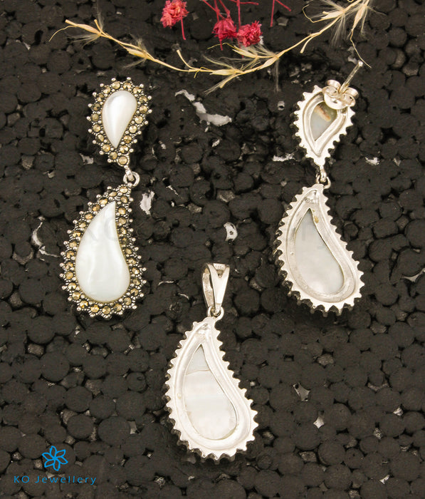 The Ivory Silver Marcasite Pendant Set