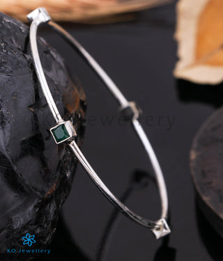 The Amitav Silver Gemstone Bangle (Green/White/Size2.8)