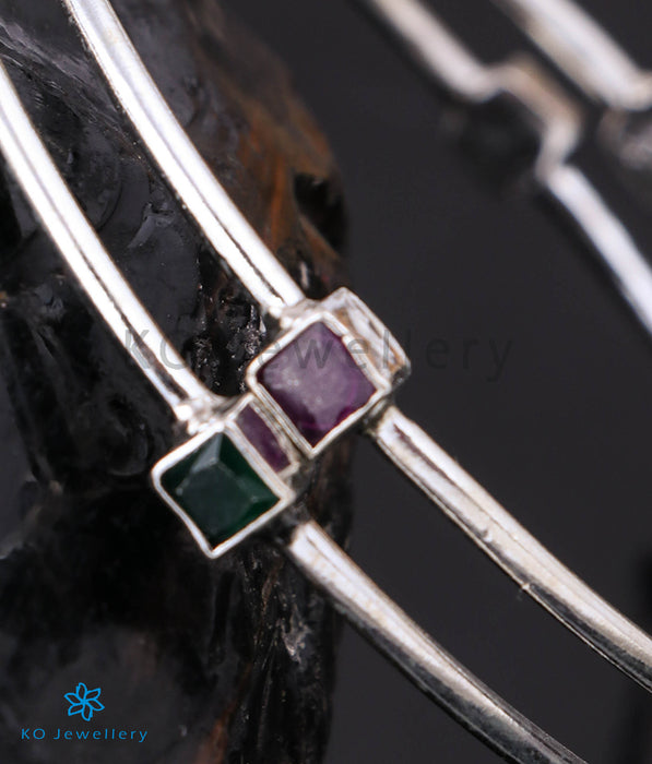 The Amitav Silver Gemstone Bangle (Red/Green/Size 2.8)