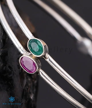 The Ahilya Silver Gemstone Bangle (Red/Green/Size 2.4)