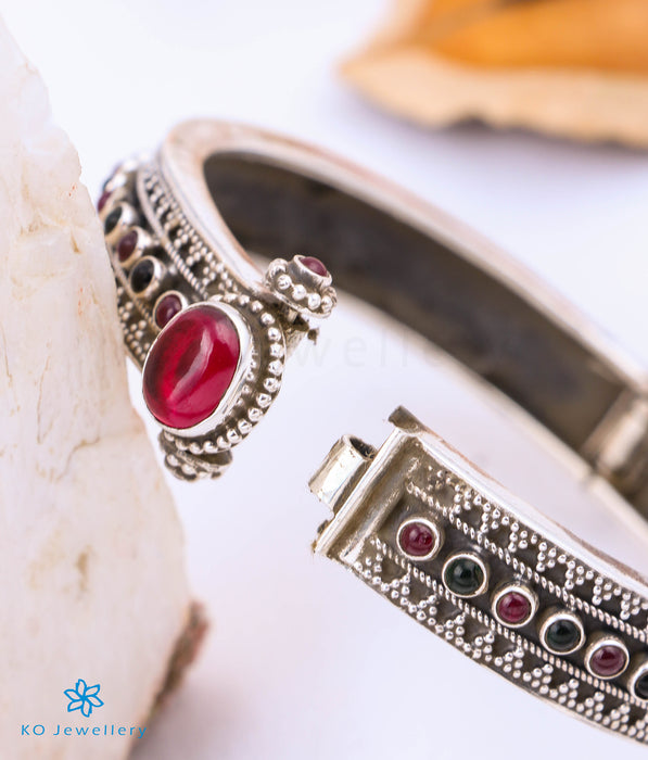 The Amira Silver Gemstone Kada/Bracelet (Red/Size 2.4)