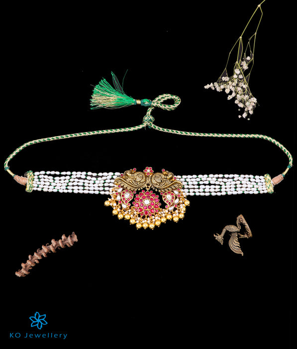 The Madhusmita Silver Pearl Peacock Necklace