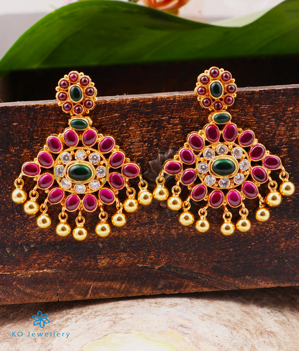 E0186 Gold Plated Kempu Temple Stones Jhumka Earrings Delicate Handmade |  JewelSmart.in