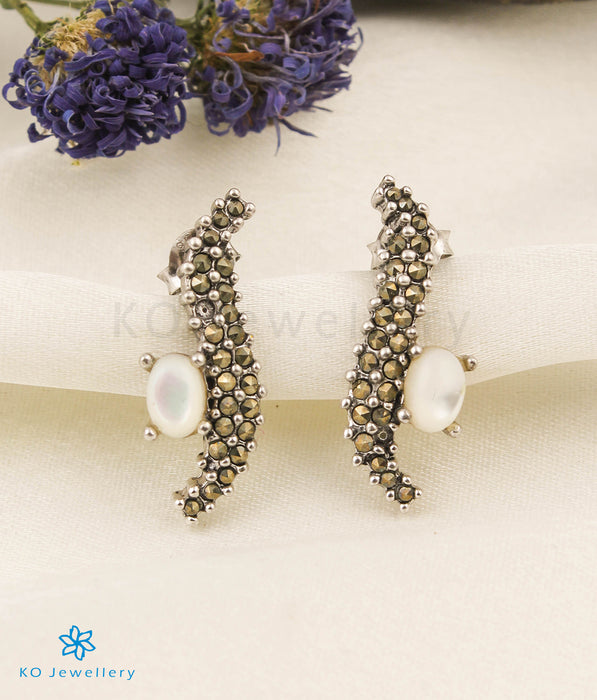 The Shimmer Silver Marcasite Earrings (Pearl)