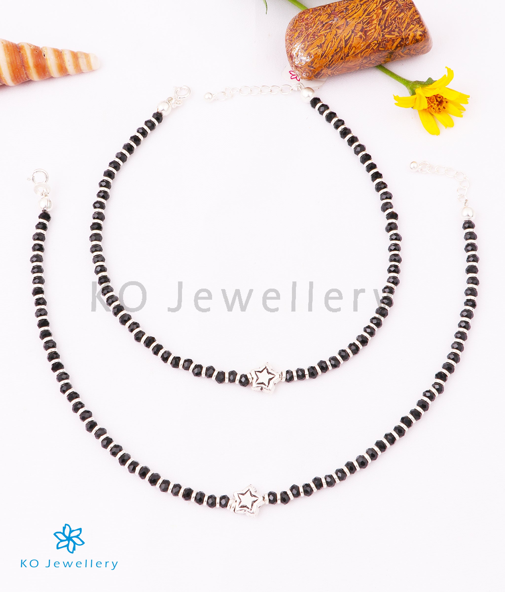 The Star Silver Black Thread Anklets — KO Jewellery