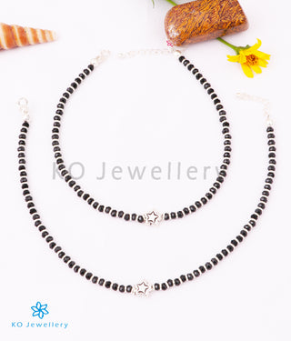 The Star Silver Black Bead Anklets