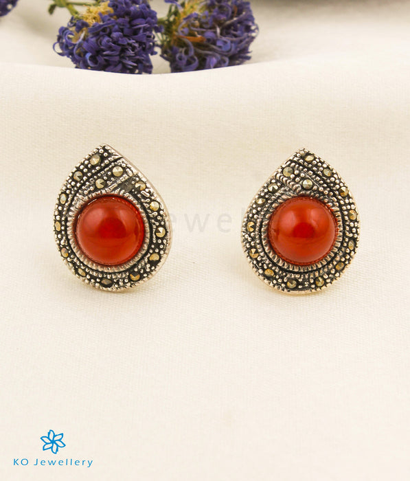 The Droplet Silver Marcasite Earrings (Red)
