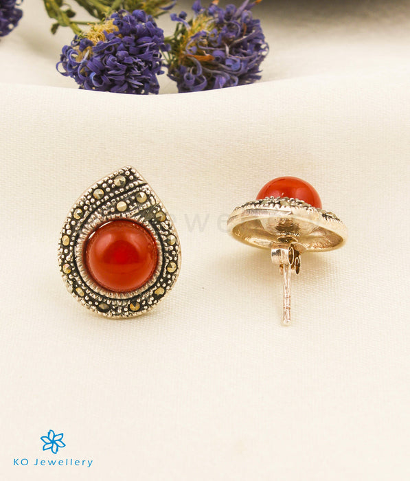 The Droplet Silver Marcasite Earrings (Red)