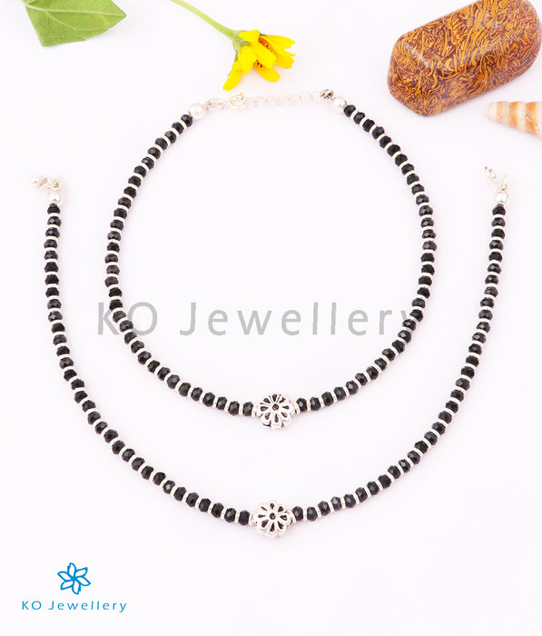 The Bloom Silver Black-bead Anklets
