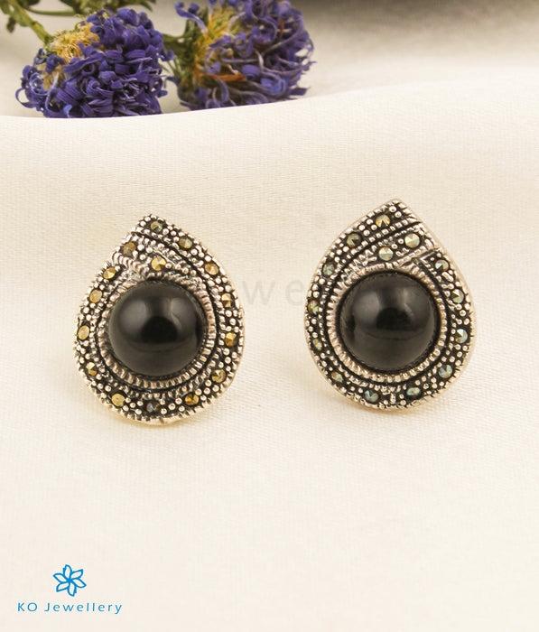 The Droplet Silver Marcasite Earrings (Black)