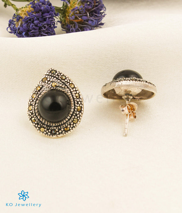The Droplet Silver Marcasite Earrings (Black)