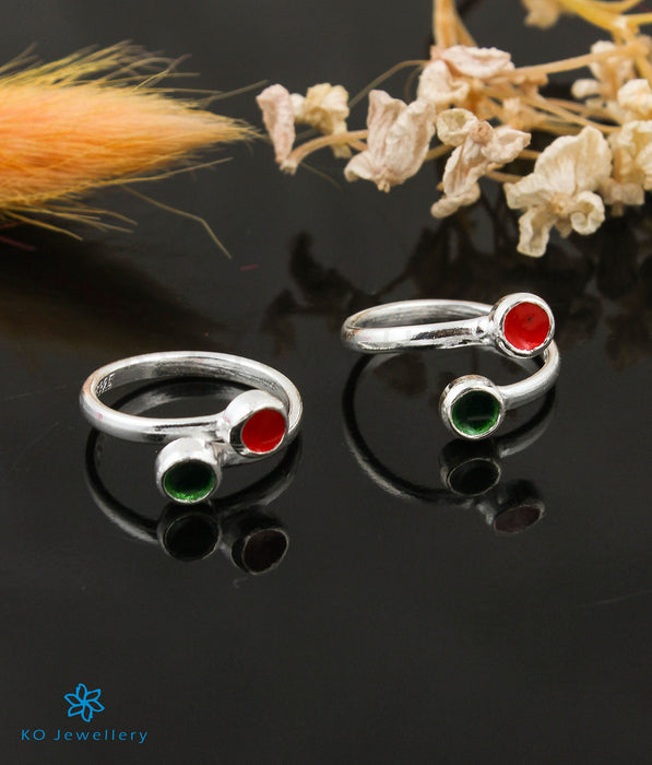 The Anvi Silver Toe-Rings (Red)