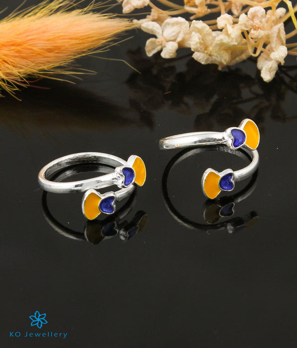 The Shimmer Silver Toe-Rings (Blue/Yellow)