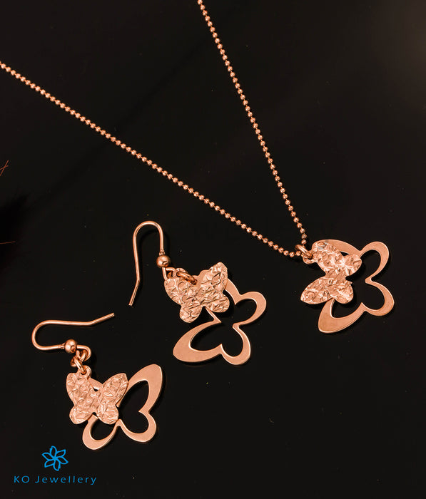 The Enchanting Butterflies Silver Rose-gold Necklace Set