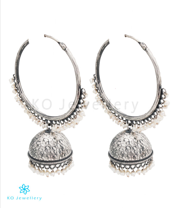 The Arohi Silver Pearl Bali-Jhumka (Oxidised)
